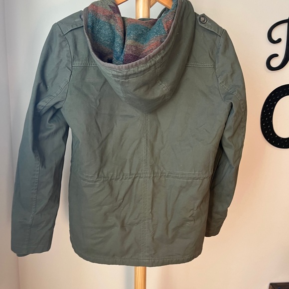 Coffee Shop New York Women’s Field Jacket Size Small Military Green Aztec Hooded - Picture 6 of 9
